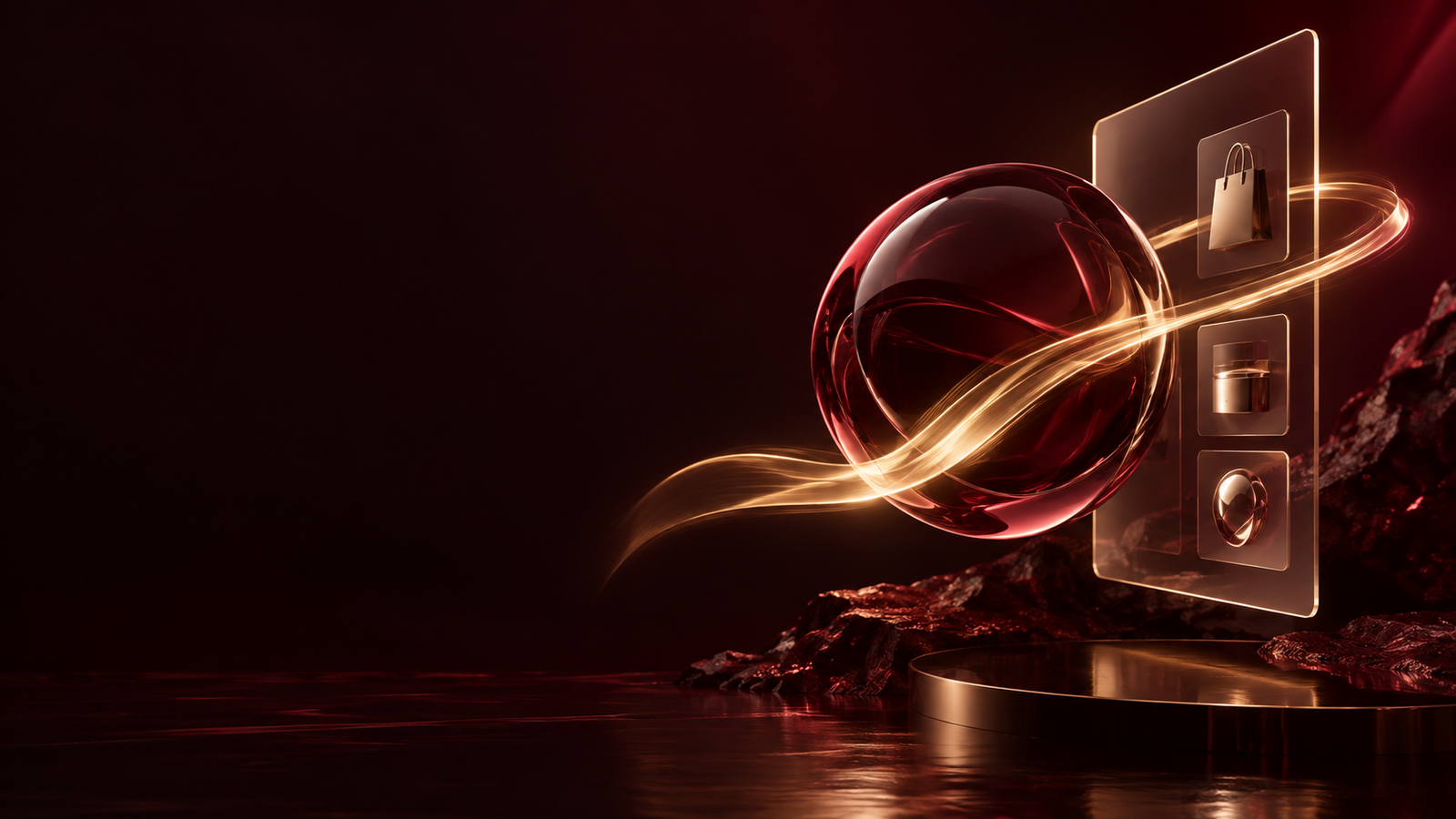 Burgundy and gold abstract digital commerce composition